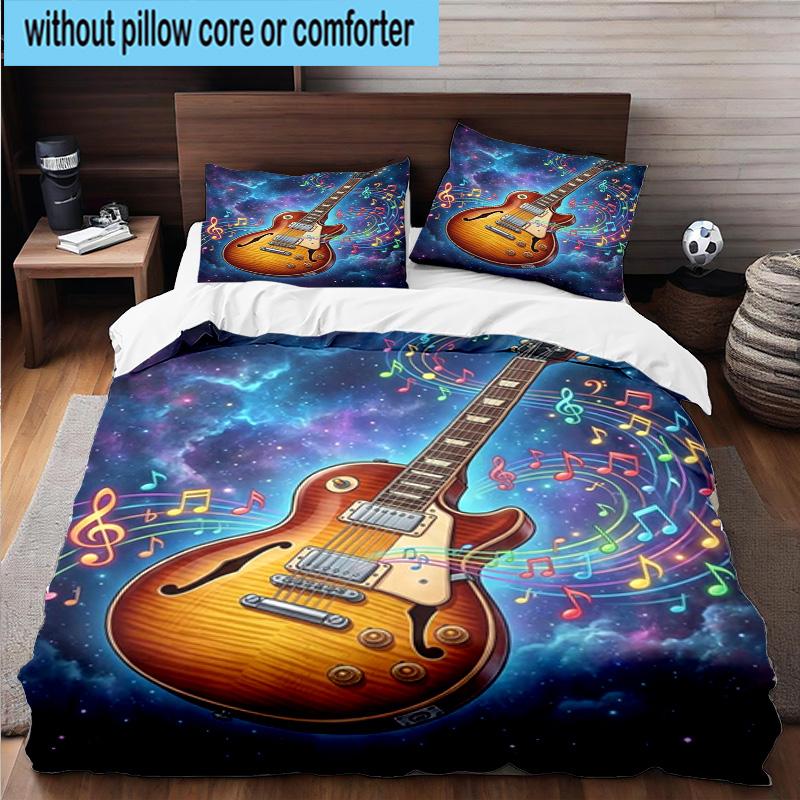 Neon Guitar Melody 3pcs Bedding,Including 1pc Duvet Cover And 2pcs Pillowcases Perfect for Christmas,Ideal for Bedroom, Dormitory