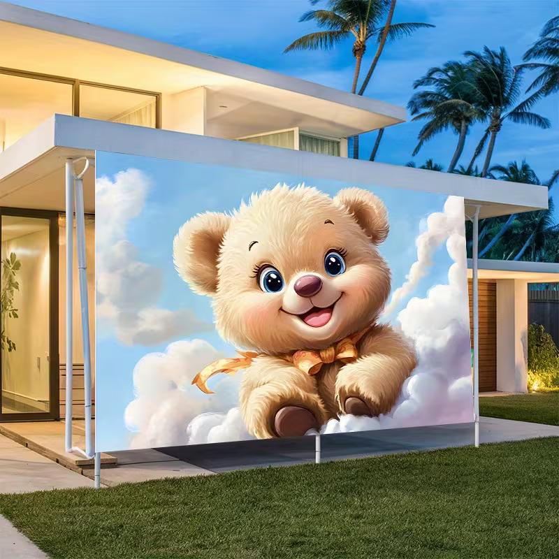2D Cute Teddy Bear on Clouds Baby Shower Photography Backdrop