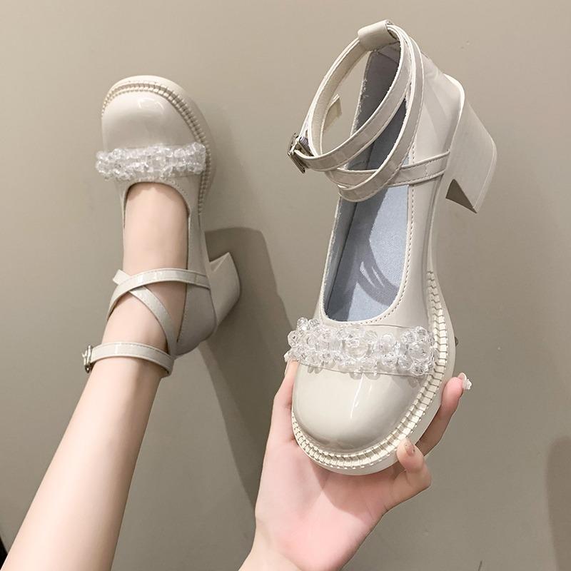 Nové Dámské Boty na nízkém podpatku Mary Janes Lolita Party Crystal Dámské Boty Mujer Dámská Móda Oxford Zapatos D408