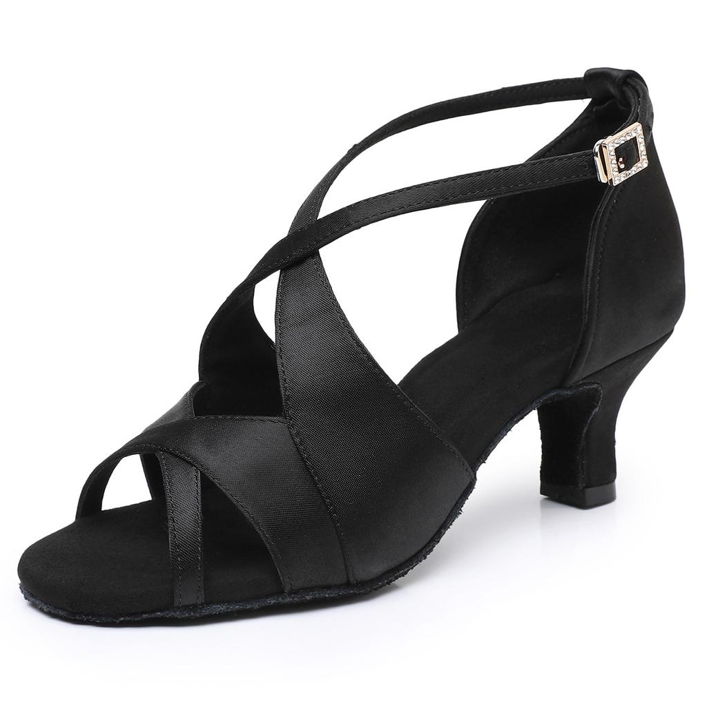 Latin Suede Dance Shoes for Women,ballroom,jazz Salsa Dance Shoes for Ladies,new Rhinestone Buckle,soft Sole,brown,black,5cm/7cm