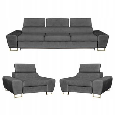 Living Room Relaxation Furniture Set Bosso Sofa 3-seater Armchairs Grey Family Furniture