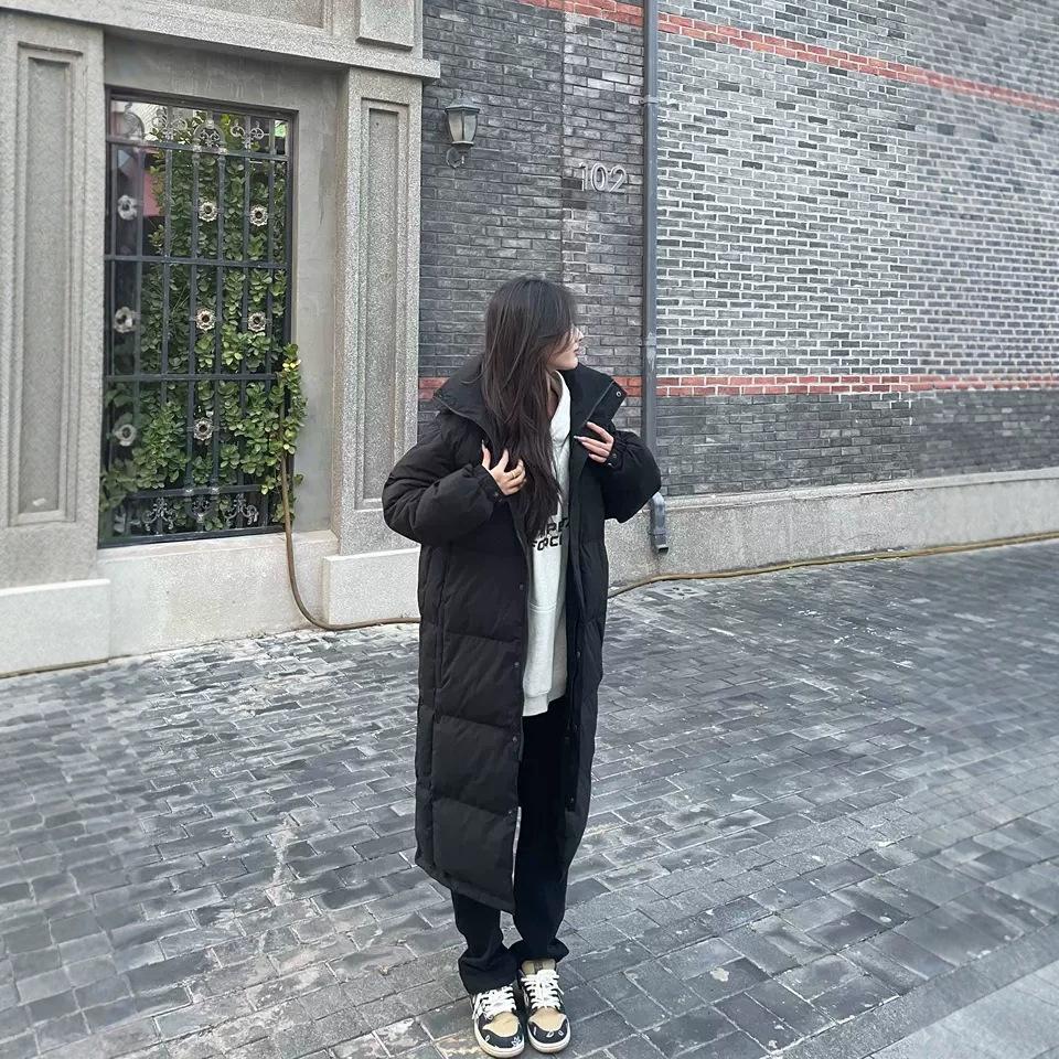 New Chinese Opera Down Jacket Women's Long Over Knee Hooded Northeast Thickened White Duck Down Student Couple Wear