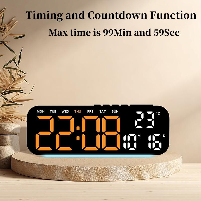 USB-betriebener digitaler Wecker mit RGB-Stimmungslicht, TEMP, Datum, 2 Alarme, Schlummerfunktion, Schreibtischuhr, 12/24H, automatisch dimmbar, Timing-Countdown-LED-Uhr