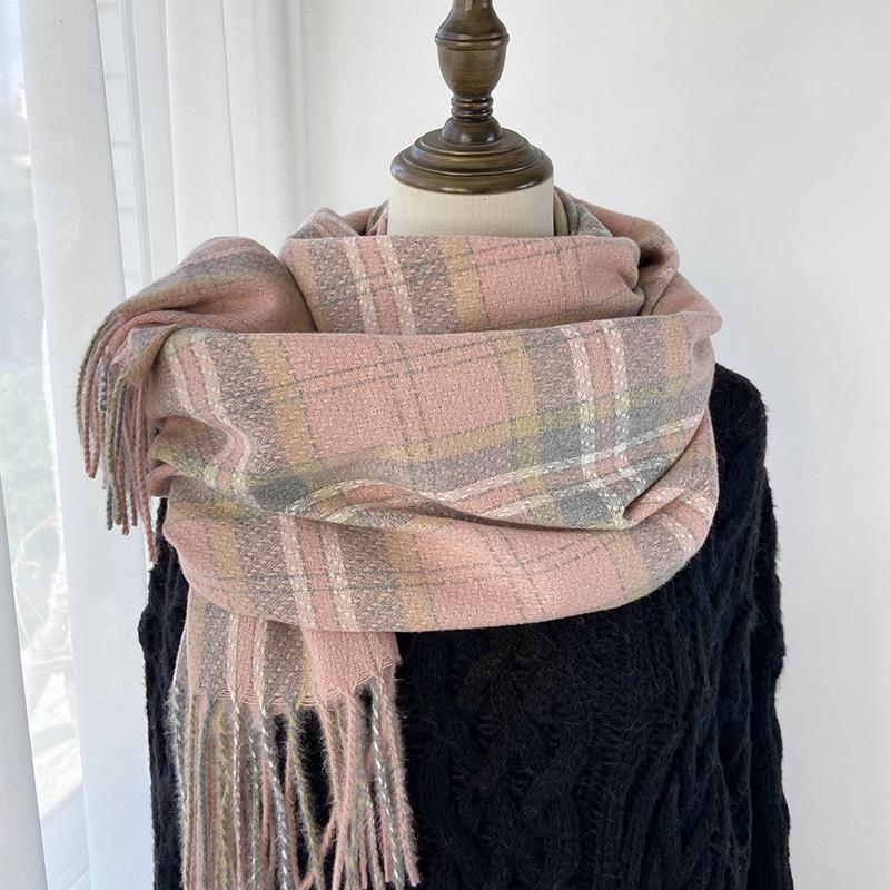 

Шарф в клетку в стиле ретро Женский зимний модный утолщенный теплый шарф Студенческий шарф Шаль