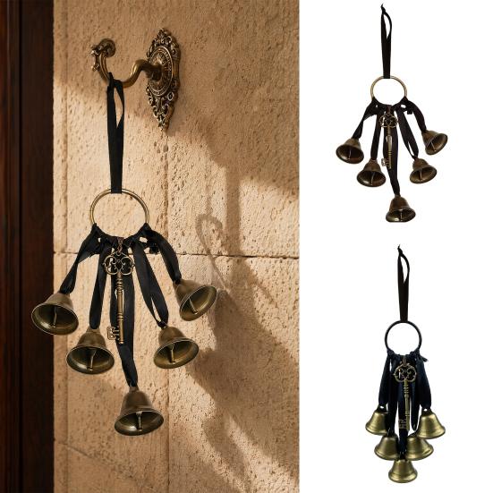 Boho Wall Hanging Ornament Witch Bells for Door Knob Protection, Handmade Rustic Farmhouse Decor Hanger, Vintage Decorative Bell Home Room Witchy