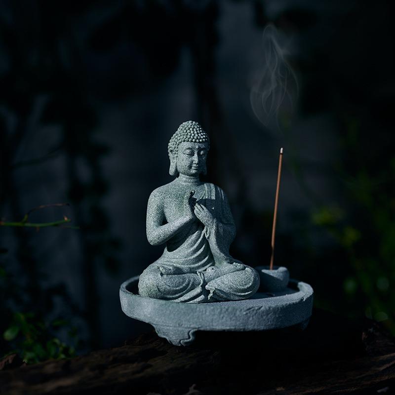 Meditating Buddha Statue Zen Incense Holder Home Decoration Garden Bonsai Aquarium Fish Tank Feng Shui Figurine Collection