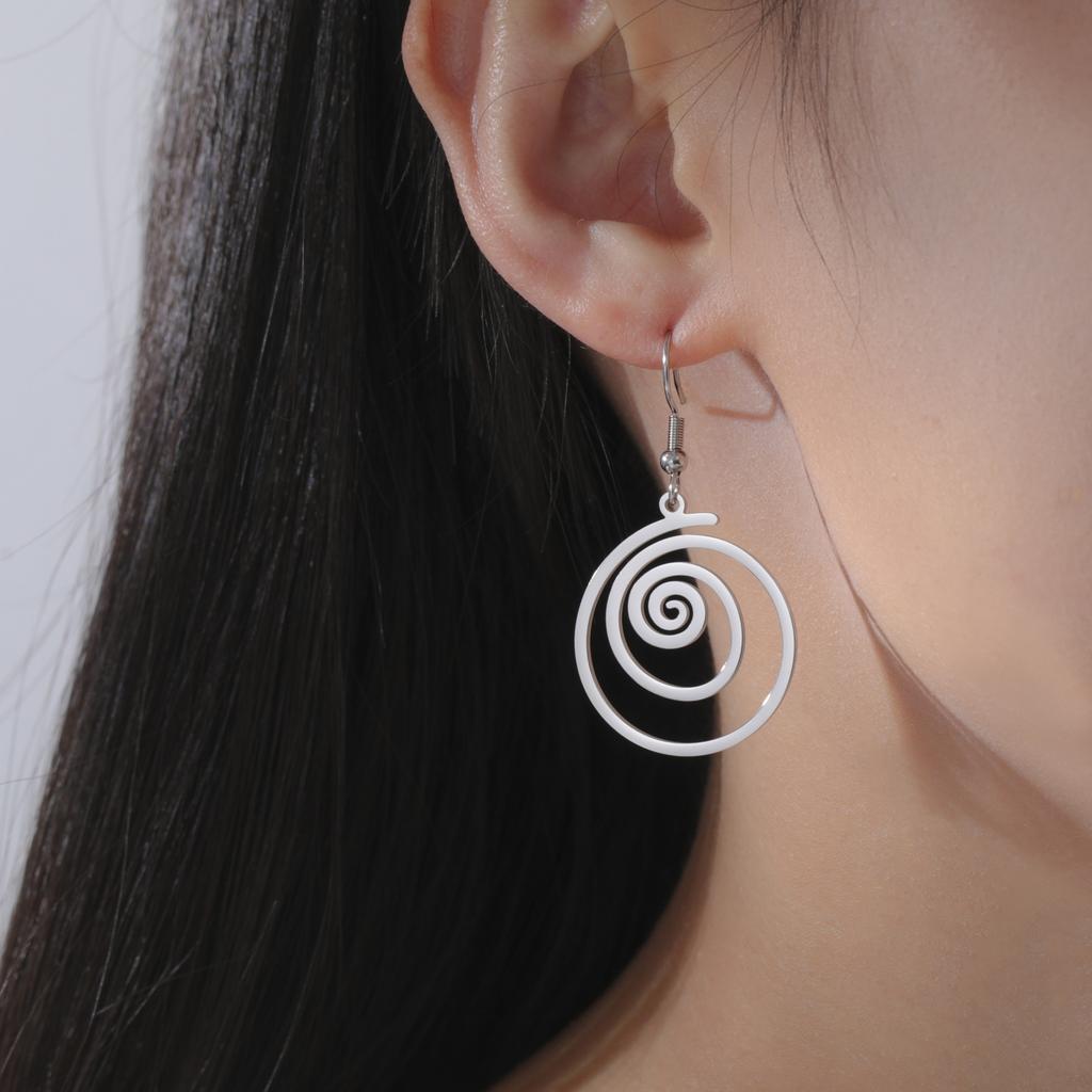 Teamer Einfache Geometrische Spirale Runde Quadratische Hängende Ohrringe für Damen Mädchen Mode Minimalistisch Edelstahl Zirkon