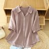 Women S Loose Short Sleeve V Neck Linen Cotton Blend Shirt Summer