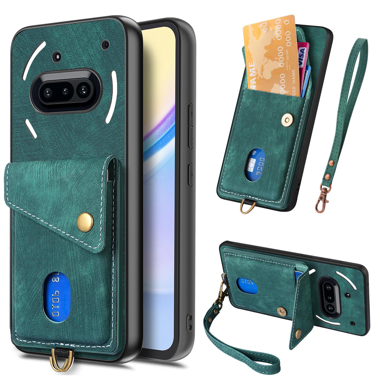 

For Nothing Phone (3a) Case with Card Holder Kickstand Leather Phone Back Cover Green