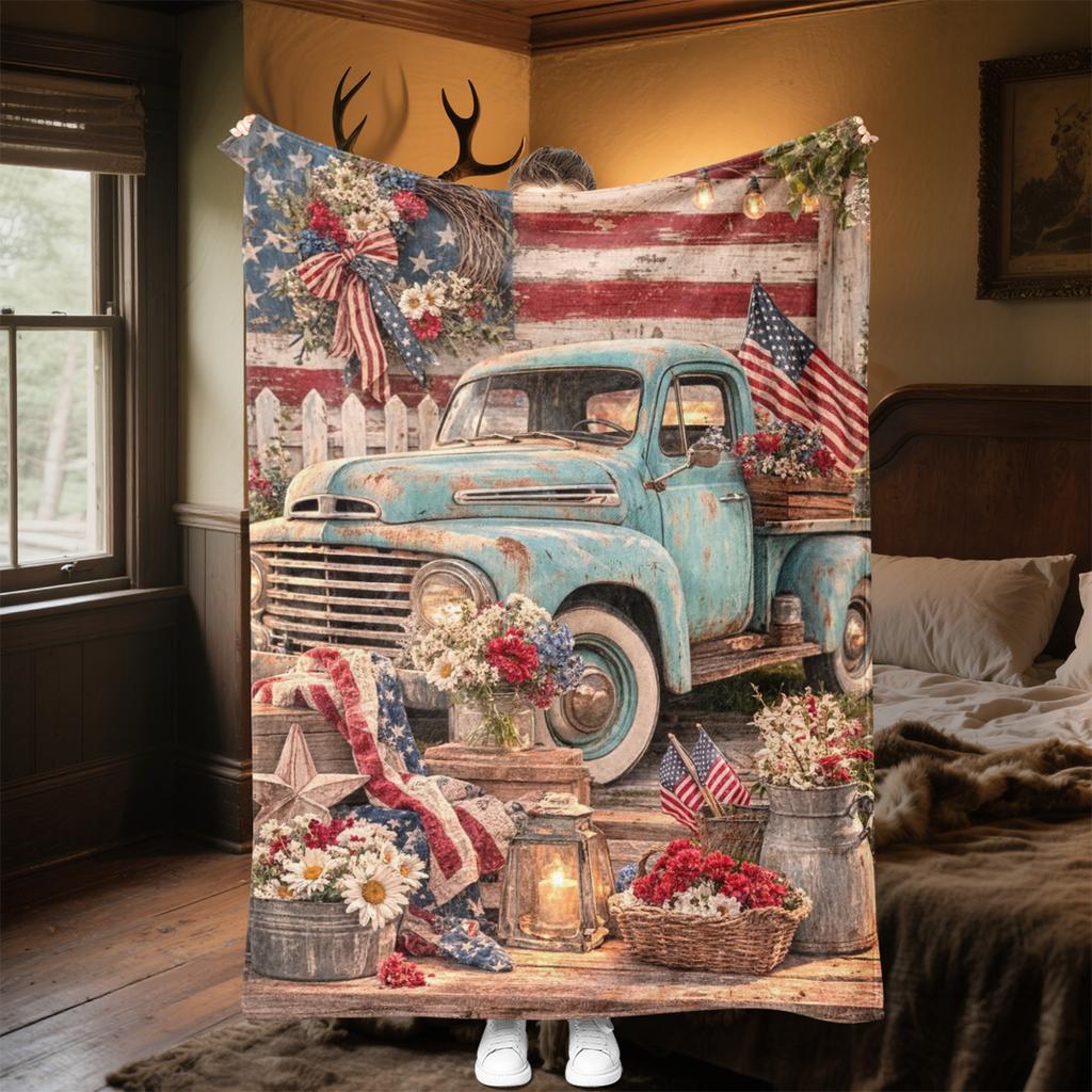 1PC Tractor Farmhouse Scene Blanket Soft Comfortable All Seasons Suitable Sofa Office Travel Festive Gift