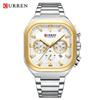 Mens Square Chronograph Watches Stainless Steel Wrist Watch with Date Luminous Hands Waterproof
