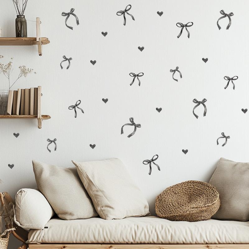 Söta Rosa Rosett Väggdekaler Boho Rosett Sovrum Dekorativa Väggdekaler Kärlekshjärta Rosett Kylskåpsdekaler DIY Heminredning