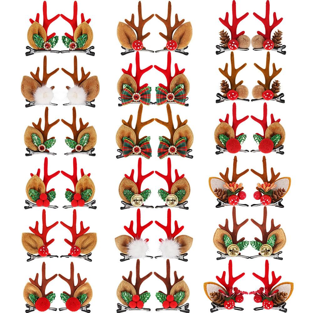 Charming Christmas Hair Clips With Plush Deer Antlers Perfect For Festive Celebrations