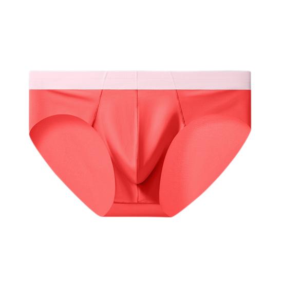 Men Briefs Mid-rise Elastic Waistband U-convex Panties Patchwork Color Ice Silk Seamless Underwear Daily Wear