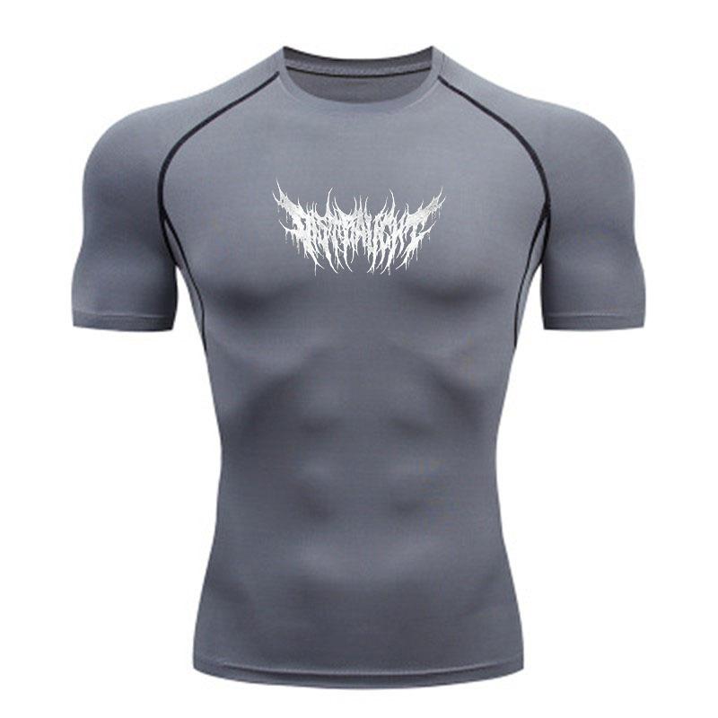 Men's Quick Dry Compression Fitness T-Shirt, Metal Spiky Graphic Breathable Athletic Workout Top for Gym Running Trainin