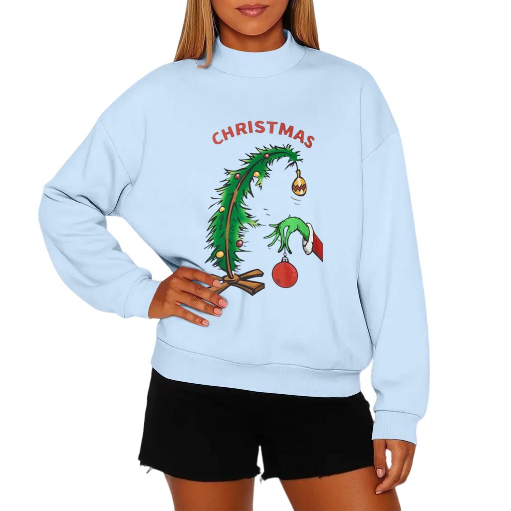 Ladies' Fashionable Casual Round Neck Long Sleeved Christmas Printed Hoodie