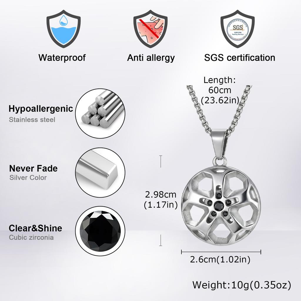 Kreative Einzigartige Radnaben Anhänger Halskette Inlay Zirkonia Edelstahl Halskette Mode Punk Schmuck für Männer Geschenk