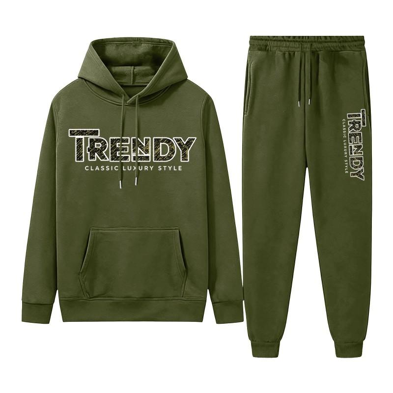 Mens Hooded Sweatshirt Jogger Pants Set Casual Sportswear Two-Piece Outfit Fall Lightweight Comfortable