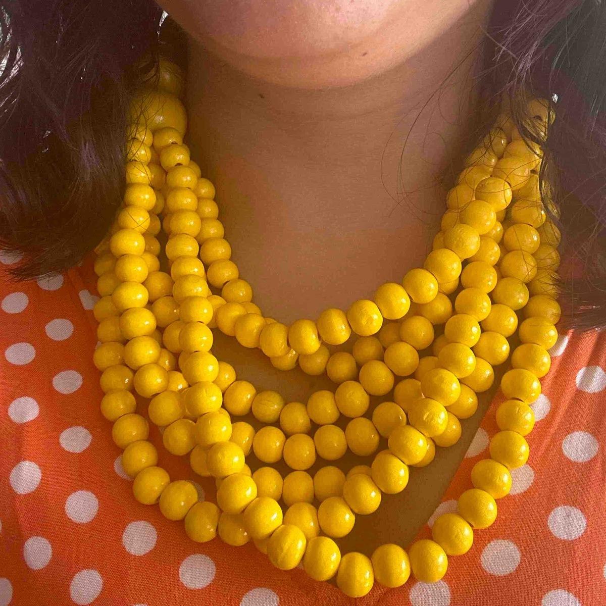 

Модное универсальное ожерелье из деревянных бусин ручной работы в стиле ретро, многослойная персонализированная креативная цепочка на шею жёлтый