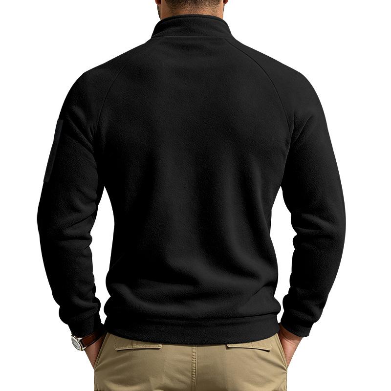 Men Fleece Casual Sweatshirt Half High Collar Long Sleeve Pullover Tops Arm Zipper Pocket Trend Loose Warm Outdoor Sport Men's Hoodie
