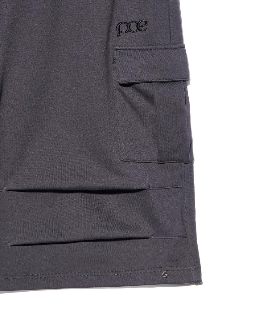 PEACE MAKER Parachute Curved Snap Cargo Bermuda Sweat Shorts (Charcoal)