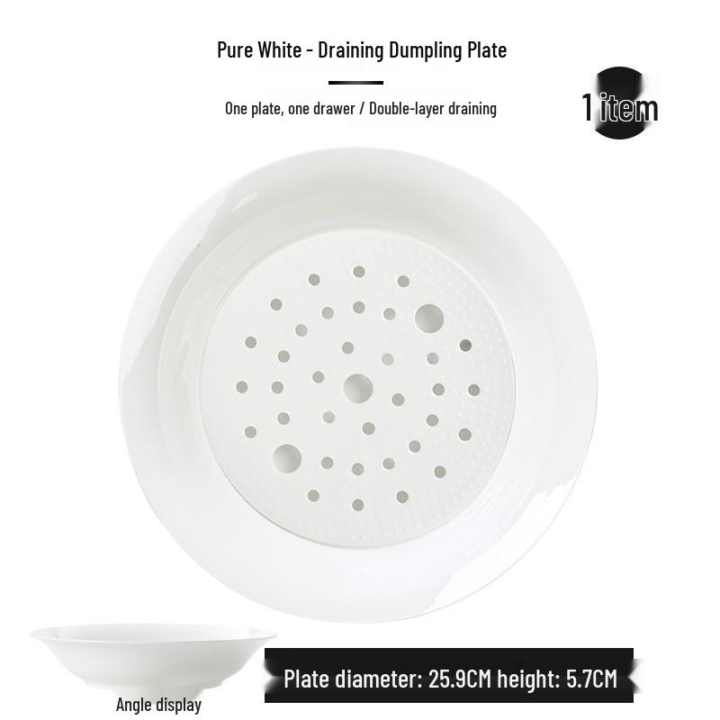 Tangshan Bone China Multi-Purpose Deep Plate - Pure White Ceramic Dumpling & Fruit Plate with Underglaze Color, Detachable Design