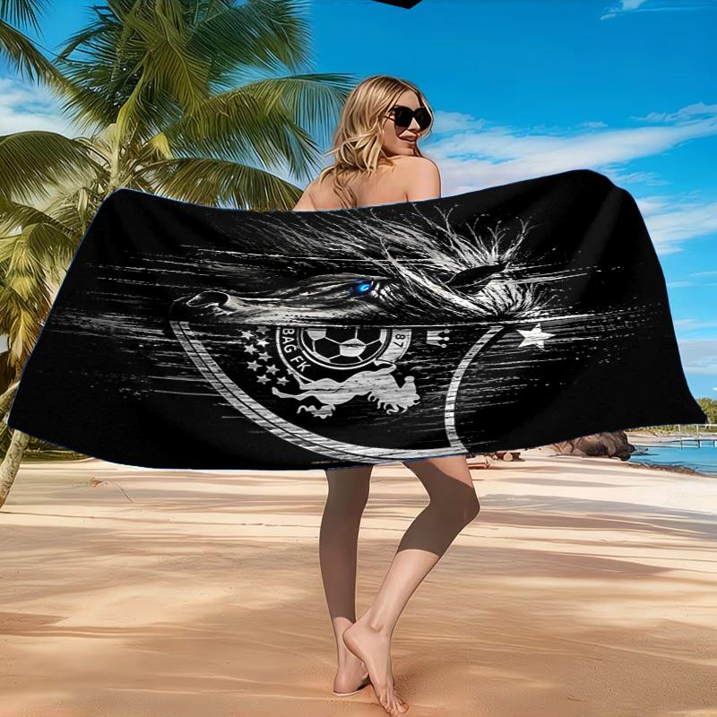 Qarabag Golden Crested Football Emblem Beach Towel, Quick-drying, Easy to Care for, Suitable for Both Fitness and Beach Vacations,Sports Essential