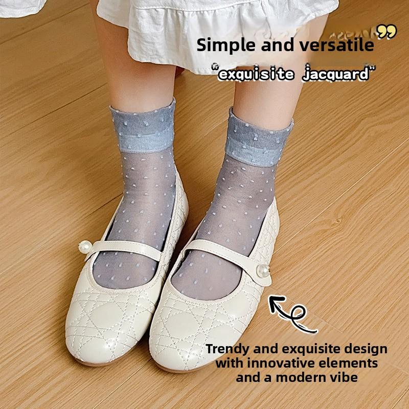 Spring and Summer Lightweight Foggy Breathable Mid-Length Stockings with Children's Lace and Cool Patterned Design