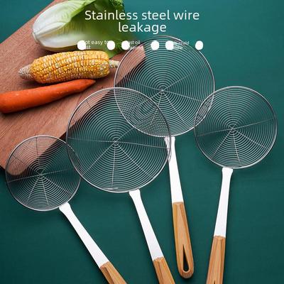 Stainless Steel Wire Kitchen Strainer with Long Wooden Handle