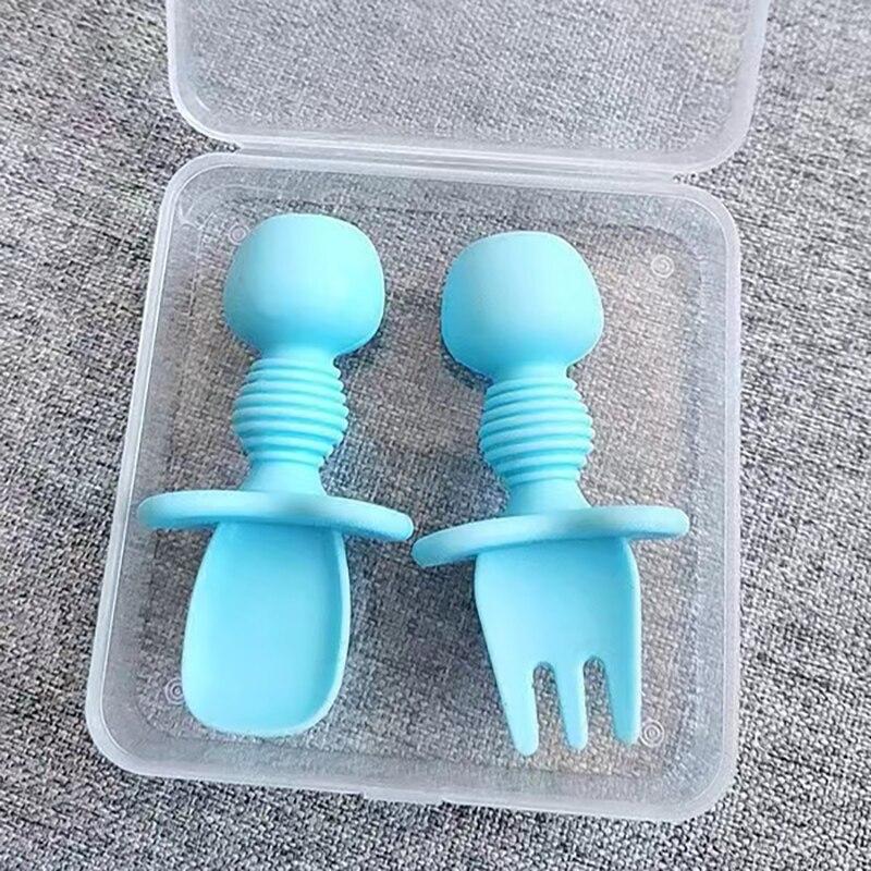 

Детские силиконовые вилки, ложки, жевательные принадлежности, первая ступень обучения, хищник, посуда для малышей, светодиодная лампа для отлучения от груди с ящиком для хранения белый