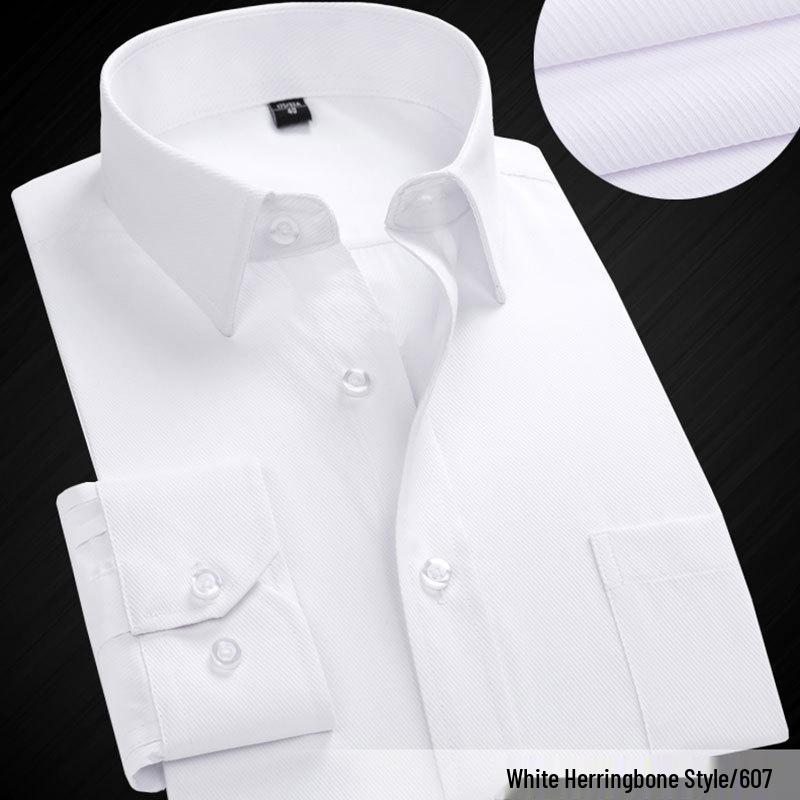 Men's White Long Sleeve Professional Business Shirt with Optional Short Sleeve and Tie