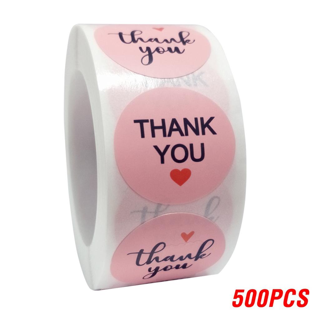 100-500pcs Thank You Sticker Envelope Seal Scrapbook Sticker Pink Heart Cute Round Sticker Stationery Label Stickers