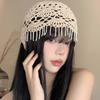 Summer Thin Face Small Pullover Hat Ethnic Style Hand-woven Hat Fringed Hollow Knitted Headgear Female Tide