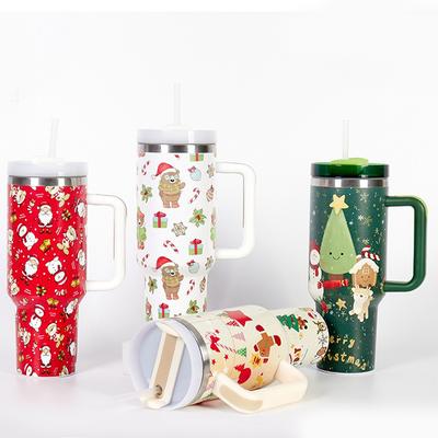 40oz Stainless Steel Thermos Bottles with Straw Christmas Series Insulated Water Bottle Keep Heat Cold Drink Mugs Cup Xmas Gift