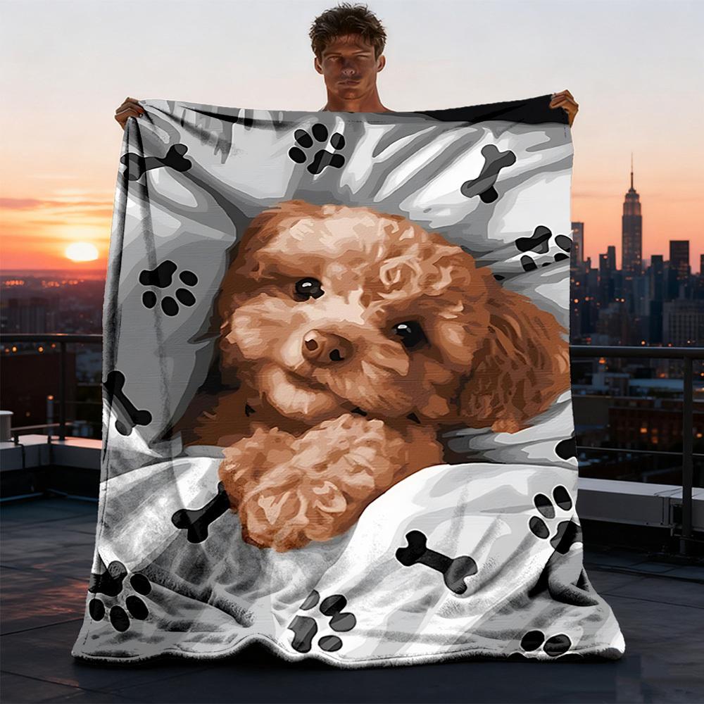 1pc Poodle Blanket Outdoor Soft Polyester Flannel Throw Blanket Versatile for All Seasons , Soft , Cozy , Warm All Season Quilted Throw ,