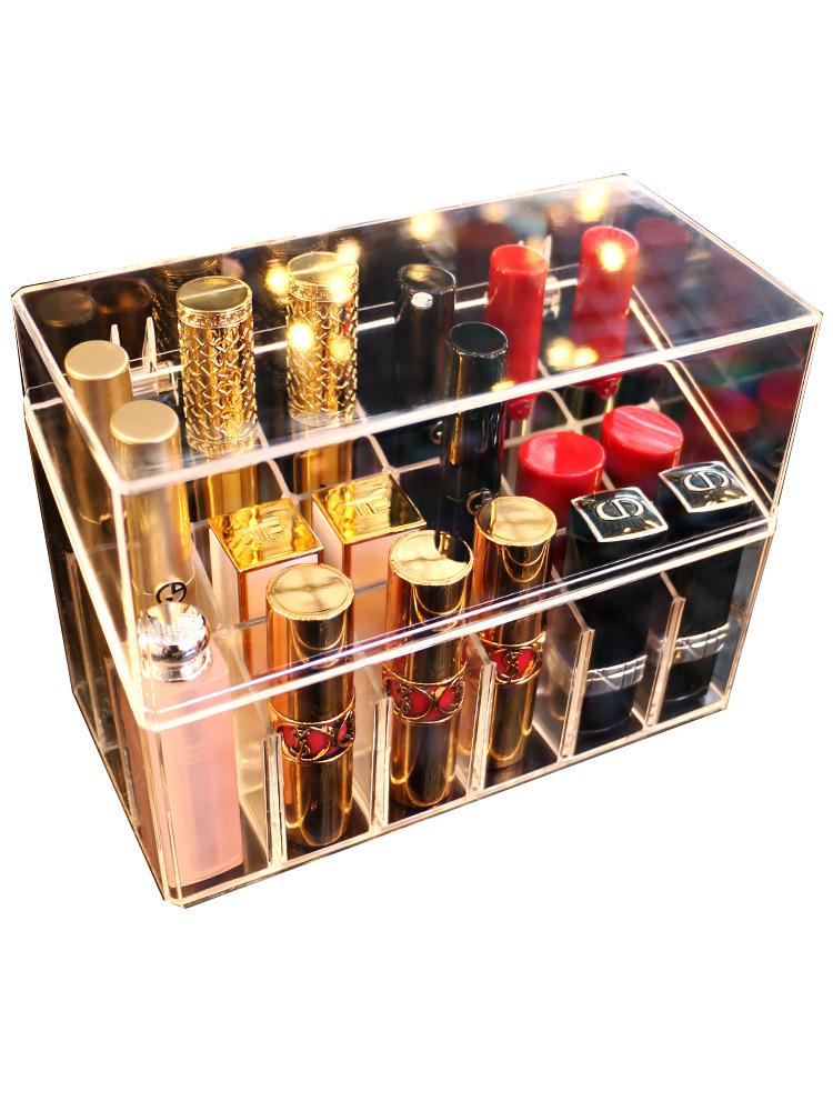 Transparent Cover Cosmetic Lipstick Storage Box Dustproof Desktop Multi-grid Makeup Organizer Plastic Material Lipstick Rack