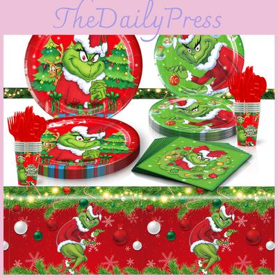 Christmas Themed The Party Decorations Supplies Set Plates Cups Napkins