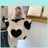 Adorable Plush Tote Bag With Heart Pattern Spacious Cute Student Handbag
