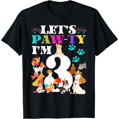 Let's Pawty I'm 3 Family Dogs 3 Year Old Birthday Party Kids T-Shirt
