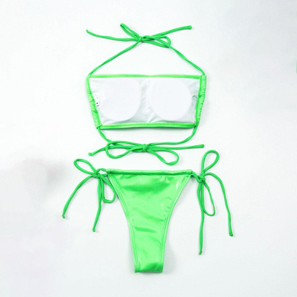 Bikini Shiny Leather Stretch Bikini Strap Wrap Swimsuit Beachwear Fashions Summer Bathing Suit Slim High Waist Swimwear Biquini