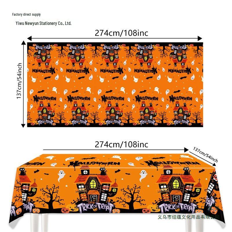 Halloweenský ubrus Fright Night: Design Hrad Dýňového Ducha, Jednorázový PE Materiál