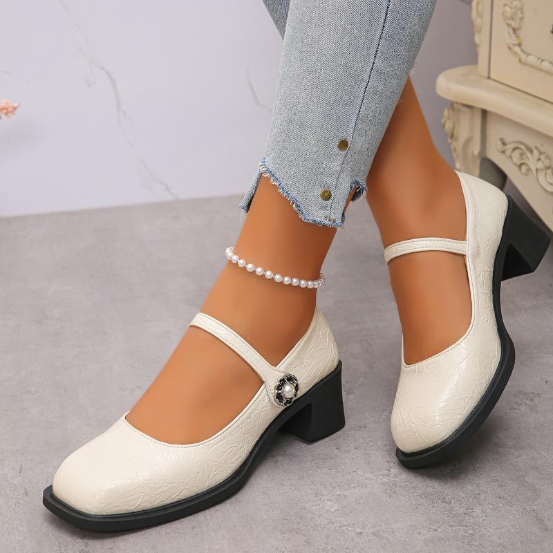 Kwadratowa klamra Grube obcasy Damskie buty Lato Nowe Damskie Modne Wszechstronne Płytkie Buty Eleganckie Proste Wysokie Obcasy