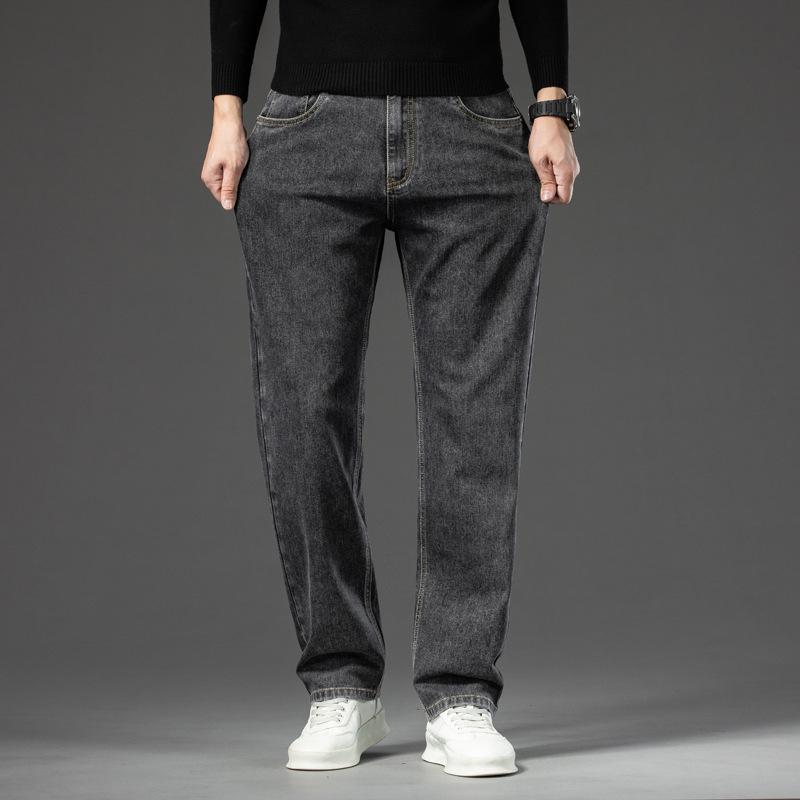 2024 Herbst/Winter Neue Große Gerade Röhre Lose Cowboy Herren Stretch Und Samt Dicke Warme Hose