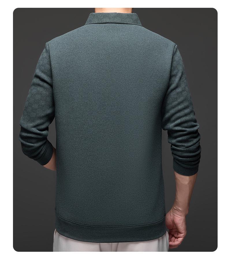 Men's Two-Piece Base Layer Long Sleeve Polo Shirt - Thickened Knit with Velvet, Wool Lapel, Casual Style for Middle-Aged.