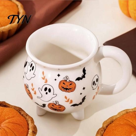 Tasse à Cacao Motif Crâne Tasse Chaudron de Sorcière Halloween, Citrouille Fantôme Céramique Café Tasse Ornement Unique Sorcellerie, Vaisselle Effrayante pour la Maison