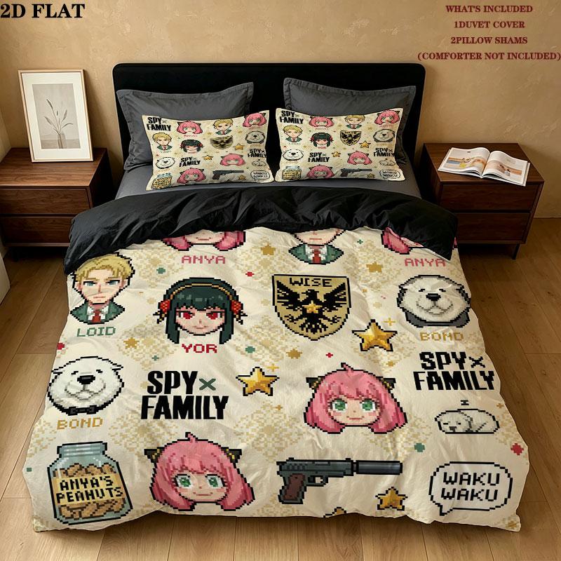 Spy Family Pattern Bedding Quilt Set Quilt Cover Pillowcase Home Birthday Gift(1 * duvet cover + 2 * pillowcase, without core)