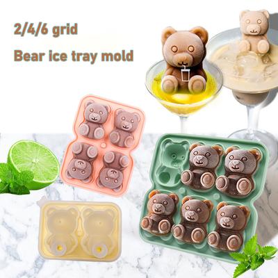 Moule en Silicone Forme d'Ours pour Glaçons 2/4/6 Compartiments 3D Kawaii Ours Été Soulager la Chaleur Boisson DIY Glaçons Plateau à Glaçons Moule
