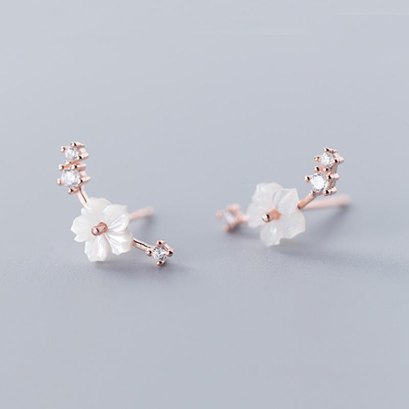 

S925 Silver Flower Stud Earrings CZ Zircon Cute Allergy Free Silver Ear Studs for Women Girls Temperament Jewelry рожевий колір золота