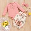 Toddler Baby Girls Long Sleeve Ruffles Romper Bodysuit+Floral Pants Outfits