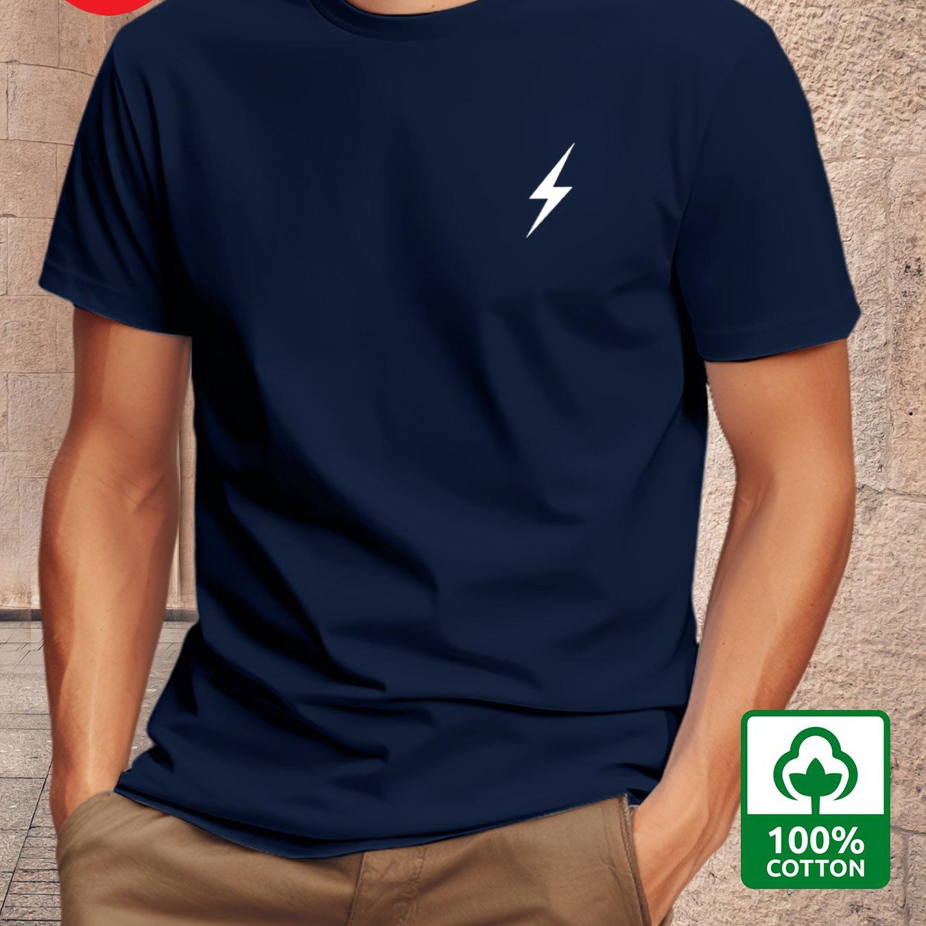 

Men s summer 100% pure cotton fashionable casual loose lightning pattern printed round neck short sleeved T-shirt top 4XL